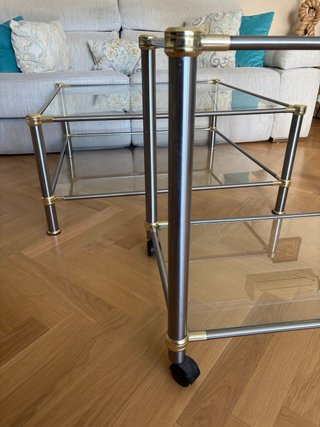 Mesa de centro y mesa de TV cristal y metal dorado