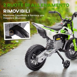 Moto Eléctrica de 12V para Niños de 3-6 Años con 2 Motores y Acelerador Manual, Mini Moto Cross para Niños con Suspensión, Ruedas Removibles, Indicador de Carga, Sonidos, 2.4-5Km/H, Verde
