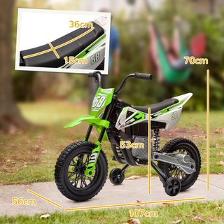 Moto Eléctrica de 12V para Niños de 3-6 Años con 2 Motores y Acelerador Manual, Mini Moto Cross para Niños con Suspensión, Ruedas Removibles, Indicador de Carga, Sonidos, 2.4-5Km/H, Verde