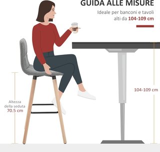 Set de 2 Taburetes de Bar, Taburetes de Cocina con Respaldo y Reposapiés, Asiento Acolchado en Tela y Patas de Madera, 41.5X47X97.5, Gris