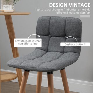 Set de 2 Taburetes de Bar, Taburetes de Cocina con Respaldo y Reposapiés, Asiento Acolchado en Tela y Patas de Madera, 41.5X47X97.5, Gris