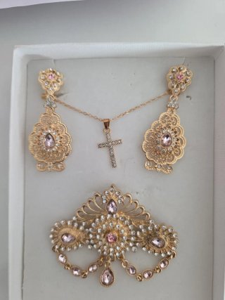 Aderezo fallero con pedrería oro y rosa