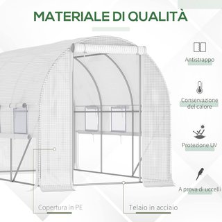 Invernadero de túnel de acero galvanizado y PE, invernadero de jardín con puerta enrollable y 6 ventanas de malla, 3X2X2M
