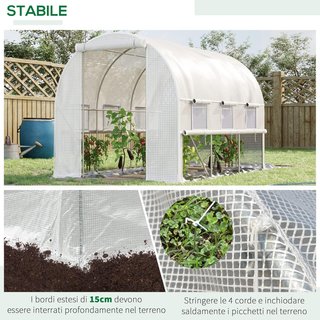 Invernadero de túnel de acero galvanizado y PE, invernadero de jardín con puerta enrollable y 6 ventanas de malla, 3X2X2M