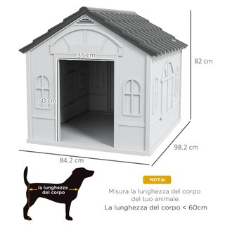 Caseta para Perros Impermeable, Tamaño Mediano y Grande con Techo Inclinado y Puerta de Entrada, Casa para Perros Ventilada, Fácil de Montar, 84.2x98.2x82 cm, Gris