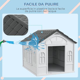 Caseta para Perros Impermeable, Tamaño Mediano y Grande con Techo Inclinado y Puerta de Entrada, Casa para Perros Ventilada, Fácil de Montar, 84.2x98.2x82 cm, Gris