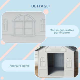Caseta para Perros Impermeable, Tamaño Mediano y Grande con Techo Inclinado y Puerta de Entrada, Casa para Perros Ventilada, Fácil de Montar, 84.2x98.2x82 cm, Gris