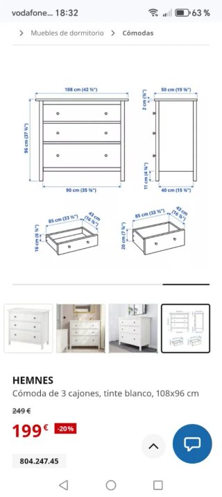 Cómoda Cajonera Ikea Hemnes Blanca