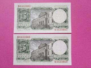 2 banconote da 5 pesetas del 1954, CORRELATIVOS
