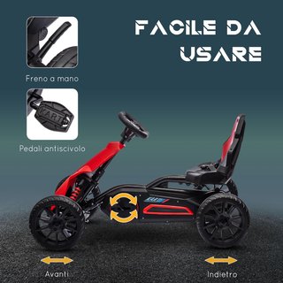 Go Kart a Pedales para Niños de 3 a 8 Años con Asiento Ajustable en 4 Posiciones y Ruedas de EVA, 100X58X58.5 Cm, Rojo y Negro