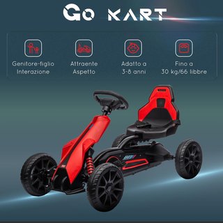 Go Kart a Pedales para Niños de 3 a 8 Años con Asiento Ajustable en 4 Posiciones y Ruedas de EVA, 100X58X58.5 Cm, Rojo y Negro
