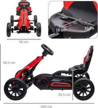 Go Kart a Pedales para Niños de 3 a 8 Años con Asiento Ajustable en 4 Posiciones y Ruedas de EVA, 100X58X58.5 Cm, Rojo y Negro