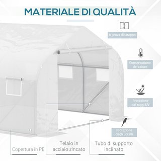 Invernadero de Jardín en Forma de Túnel con Puerta Enrollable, 6 Ventanas y Techo a Dos Aguas, Invernadero para Huerto en PE para Plantas, 3.5X3X2 M, Blanco