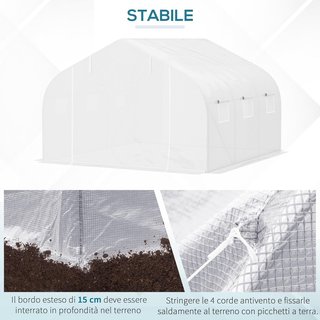 Invernadero de Jardín en Forma de Túnel con Puerta Enrollable, 6 Ventanas y Techo a Dos Aguas, Invernadero para Huerto en PE para Plantas, 3.5X3X2 M, Blanco