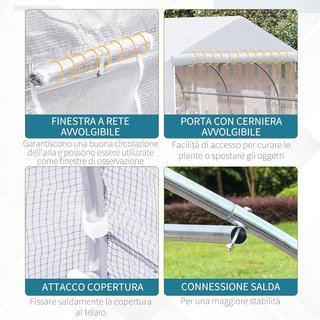 Invernadero de Jardín en Forma de Túnel con Puerta Enrollable, 6 Ventanas y Techo a Dos Aguas, Invernadero para Huerto en PE para Plantas, 3.5X3X2 M, Blanco