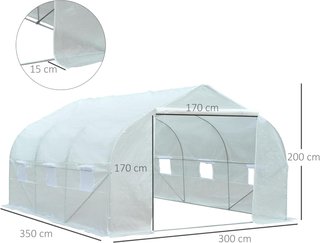 Invernadero de Jardín en Forma de Túnel con Puerta Enrollable, 6 Ventanas y Techo a Dos Aguas, Invernadero para Huerto en PE para Plantas, 3.5X3X2 M, Blanco
