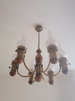 Lámpara vintage cobre y madera