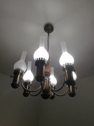 Lámpara vintage cobre y madera