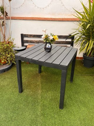 Mesa jardín cuadrada 80x80 + banco 40x115