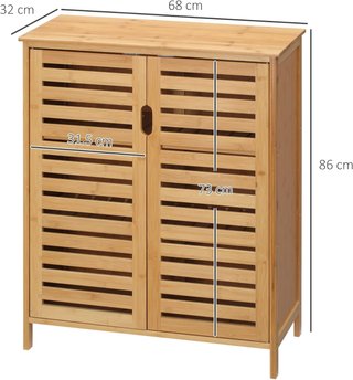 Mueble de Baño Moderno de 2 Puertas, Armario de Baño con 2 Estantes Ventilados en Bambú, 68X32X86 Cm, Color Madera