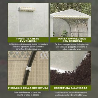 Invernadero de Jardín, Invernadero de Túnel para Jardín con Puerta enrollable y 6 Ventanas, para Huerto de Polietileno y Acero, 3.5X3X2 M, Blanco