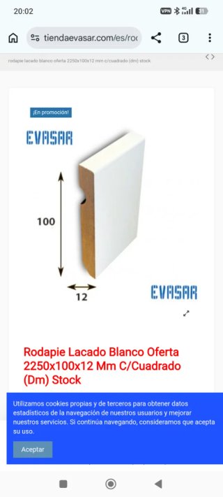 Rodapié lacado blanco 2250x100x12 mm