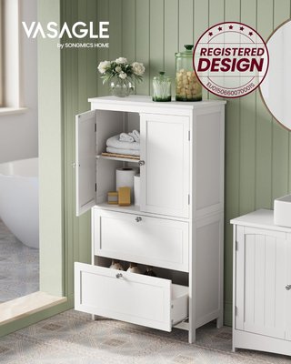 Mueble de Baño, Mueble de Baño, Credenza de Cocina, Armario con 2 Cajones y 2 Puertas, Estante Regulable, 30 X 60 X 110 Cm, Blanco BBC551P31