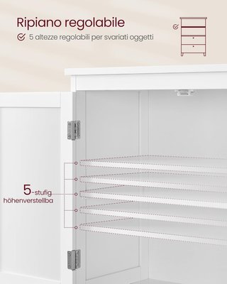 Mueble de Baño, Mueble de Baño, Credenza de Cocina, Armario con 2 Cajones y 2 Puertas, Estante Regulable, 30 X 60 X 110 Cm, Blanco BBC551P31