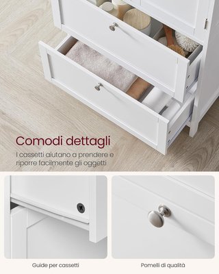 Mueble de Baño, Mueble de Baño, Credenza de Cocina, Armario con 2 Cajones y 2 Puertas, Estante Regulable, 30 X 60 X 110 Cm, Blanco BBC551P31