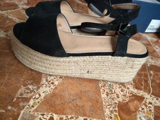 Sandalias negras cuña esparto talla 37