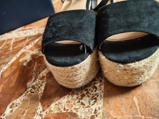 Sandalias negras cuña esparto talla 37