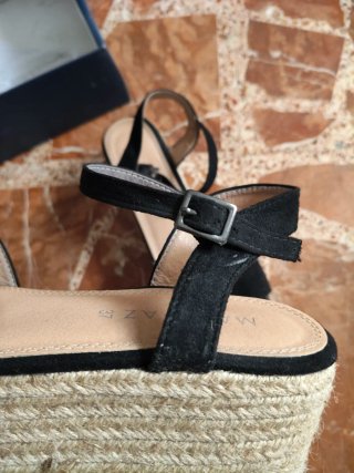 Sandalias negras cuña esparto talla 37