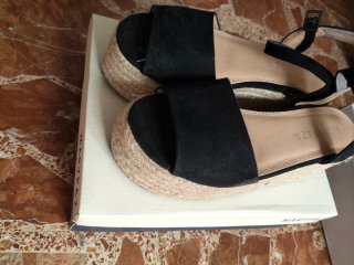 Sandalias negras cuña esparto talla 37