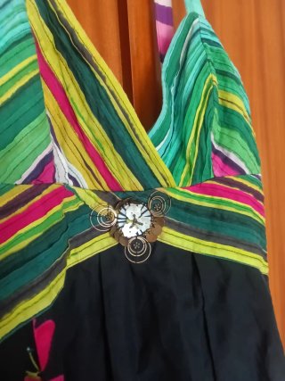 Vestido Derhy Negro Multicolor Flores