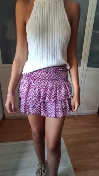Falda pantalón volantes rosa y blanco