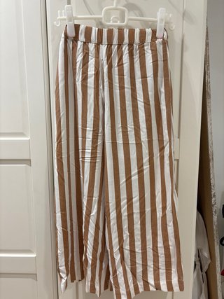 Pantalón tobillero rayas blanco y mostaza, talla S