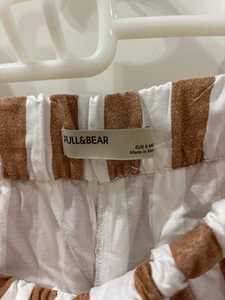 Pantalón tobillero rayas blanco y mostaza, talla S