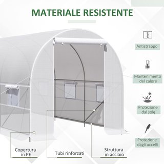 Invernadero de Jardín en Túnel 4X2X2 M con Puertas Enrollables y Ventanas, Invernadero para Huerto con 4 Refuerzos Diagonales, Estructura de Metal y Cubierta de PE, para Huerto, Verduras, Flores, ...