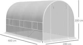 Invernadero de Jardín en Túnel 4X2X2 M con Puertas Enrollables y Ventanas, Invernadero para Huerto con 4 Refuerzos Diagonales, Estructura de Metal y Cubierta de PE, para Huerto, Verduras, Flores, ...
