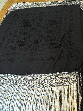 Mantón de Manila Seda Artesanal Negro