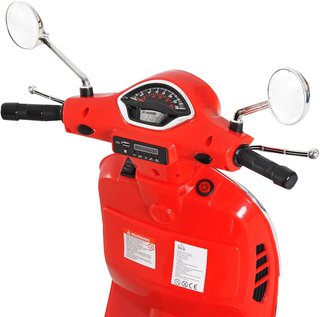 Vespa Moto Eléctrica para Niños, Motorino Eléctrico de 6V para Niños de 3-6 Años con Música MP3 USB Tarjeta TF, Ruedas de Soporte, Luces y Sonidos, 2-3Km/H, 102X50.5X75.5 Cm, Rojo