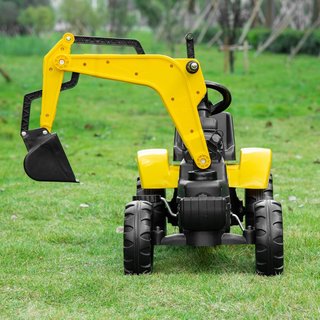 Excavadora de Juguete a Pedales para Niños de 3 a 6 Años, Excavadora a Caballo con 4 Ruedas, de Acero y Plástico, 107X42X71 Cm, Amarillo