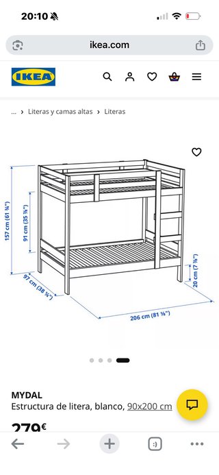 Litera MYDAL IKEA madera blanca