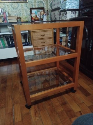 Carrito auxiliar madera y cristal