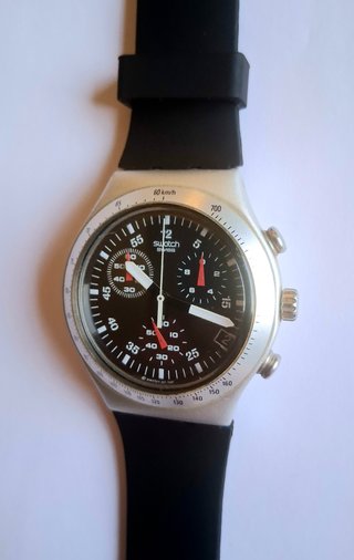 Swatch Cronógrafo Aluminio Negro/Plata