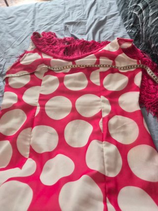 Vestido Flamenca Fucsia Lunares Blanco Talla Única