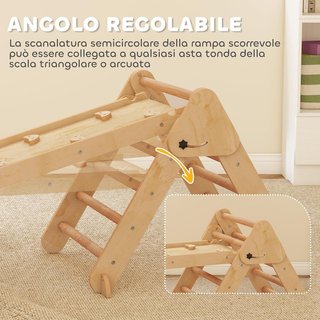 Estructura de Escalada para Niños 7 en 1, Escalera Triangular Plegable, Arco Montessori con Tobogán de Madera, Gimnasio Montessori para Niños de 1.5 a 4 Años, Parque Infantil para Interiores