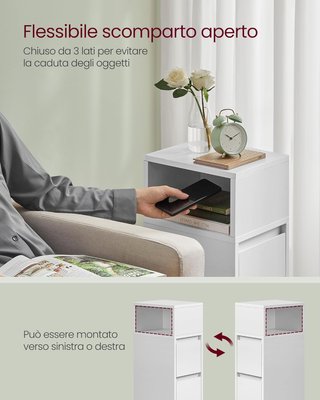 Mesitas Estrechas, Set de 2, Mesas con 2 Cajones y Compartimento Montado Hacia la Izquierda o Derecha, para Dormitorio, Sala de Estar, Blanco Nube