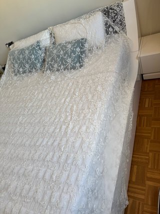 Mantilla de boda encaje beige y blanco