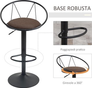 Set de 2 Taburetes de Bar Giratorios, Taburetes de Cocina con Respaldo y Reposapiés de Metal, Altura Ajustable y Asiento Acolchado para Sala de Estar y Cocina, Marrón 51X46X78-100Cm